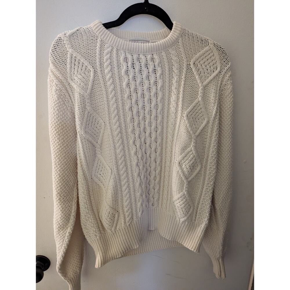Vtg Lord Jeff Mens 100% Fine Cotton Cable Knit Sweater Medium Beige USA Made